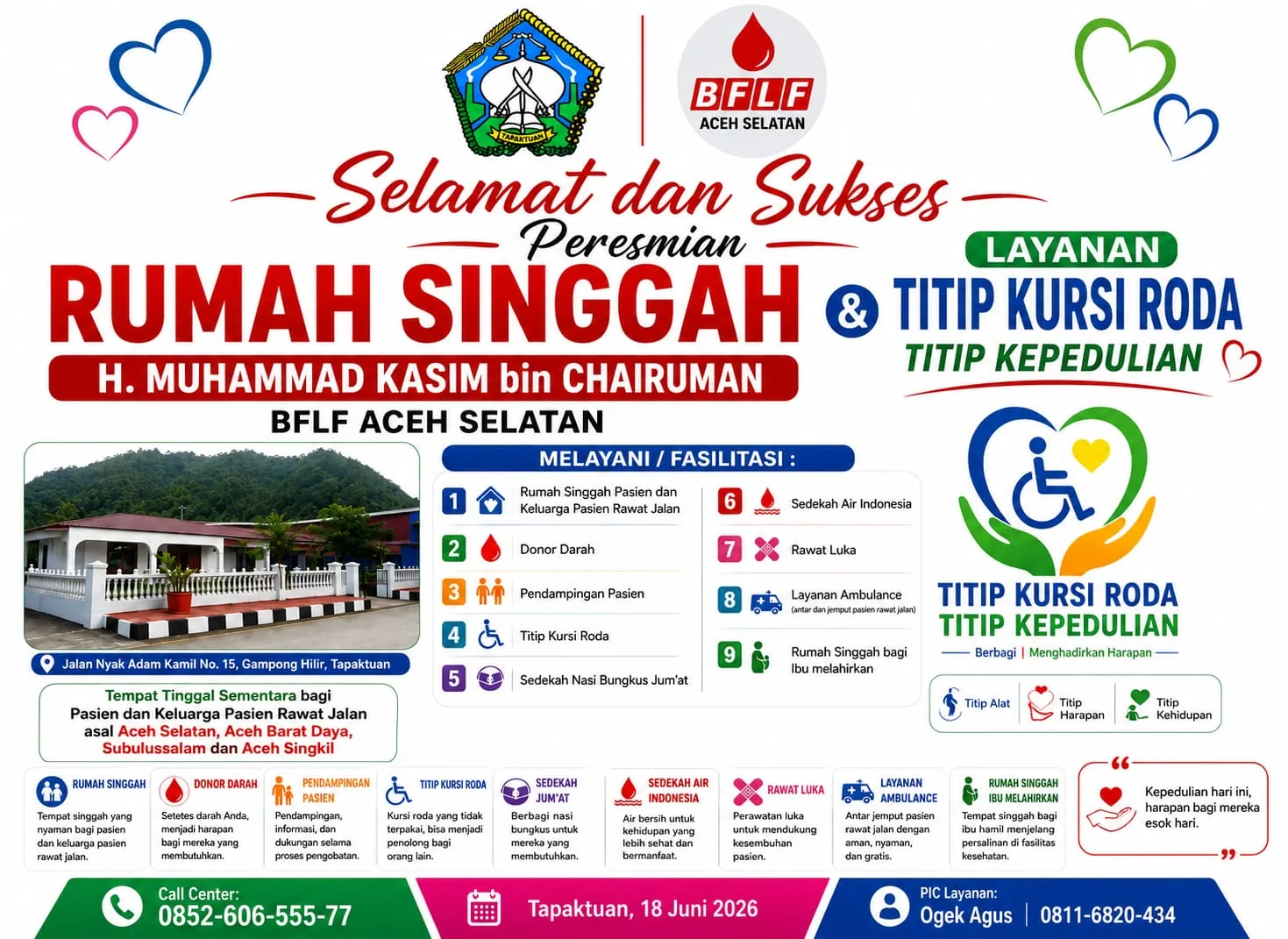 BFLF Aceh Selatan Resmikan Rumah Singgah H. Muhammad Kasim, Layanan Gratis Pasien RSUD dr H Yuliddin Away
