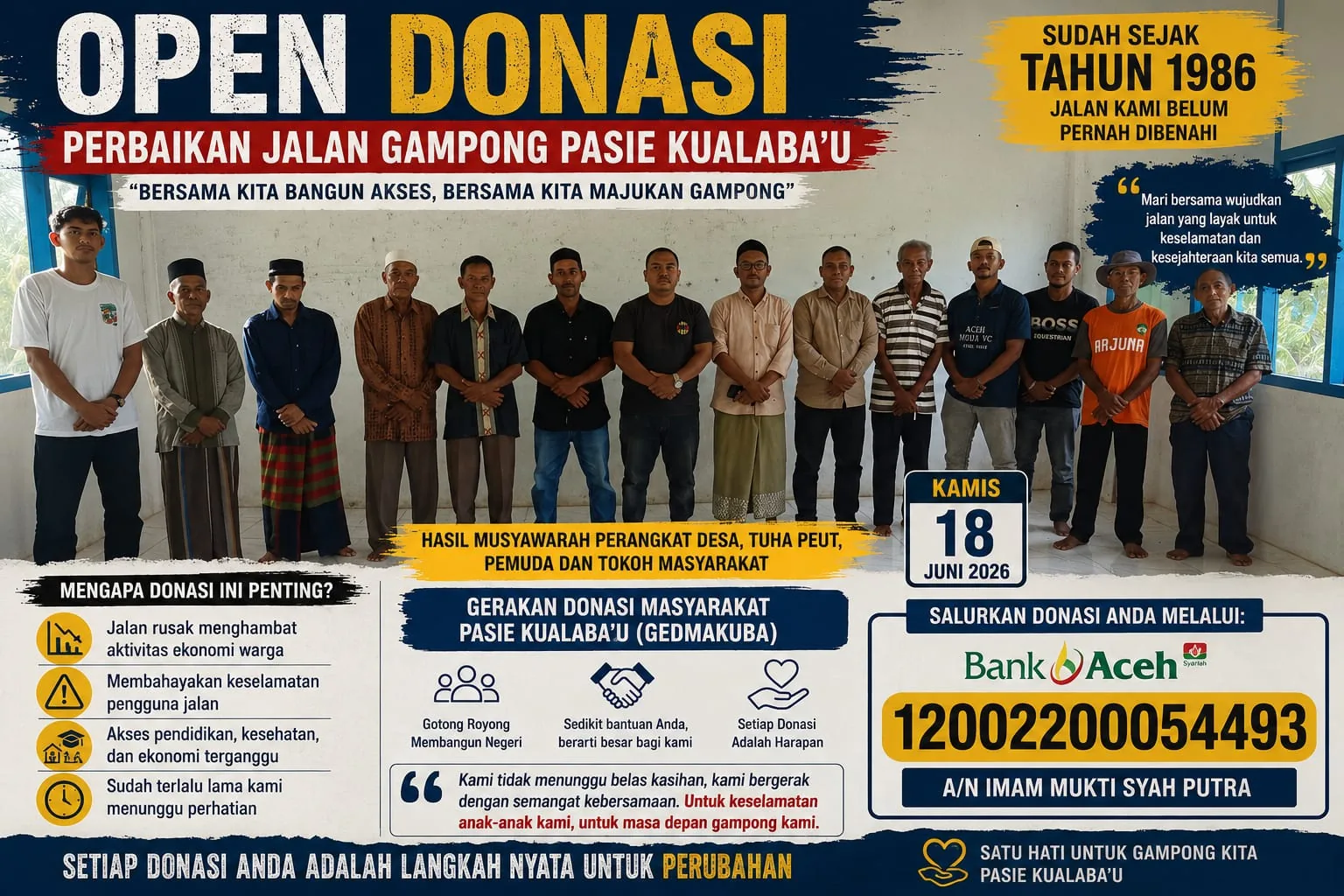Lelah Menanti Janji Manis Pemerintah, Warga Pasie Kualaba'u Aceh Selatan Galang Donasi Mandiri Perbaiki Jalan