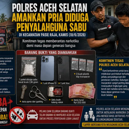 Satresnarkoba Polres Aceh Selatan Tangkap Pria Berinisial AA Terkait Dugaan Kasus Narkotika